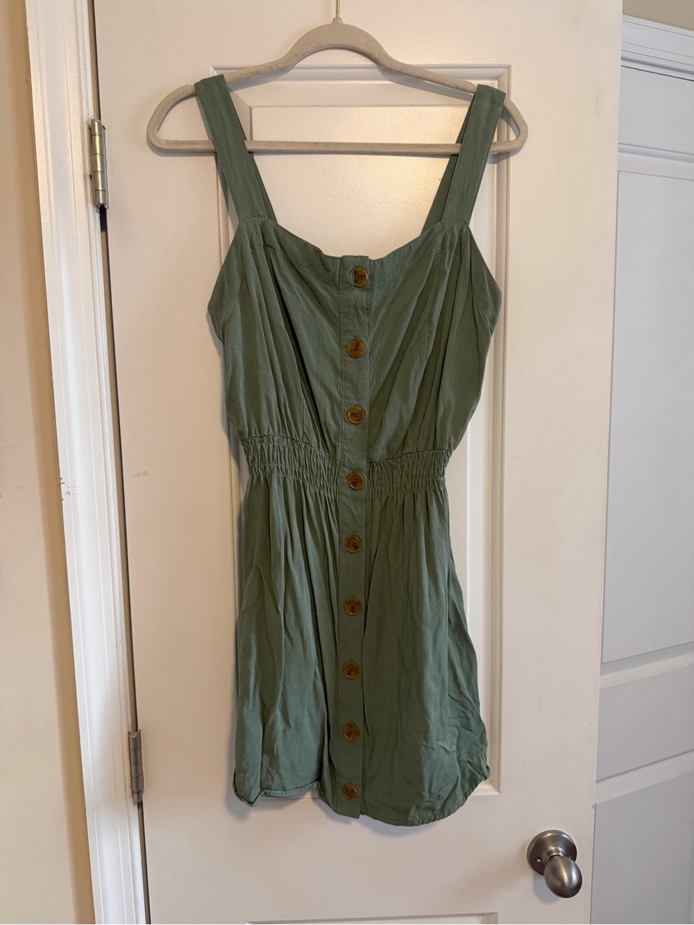 Sleeveless Olive Green Button-Front Mini Dress